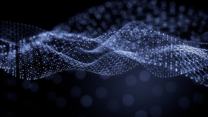 Sound Wave and Audio Technology Concept. Blue, Futuristic Digital Style. 3D Render.