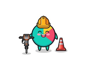 road worker mascot of chart holding drill machine