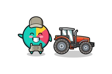 the chart farmer mascot standing beside a tractor