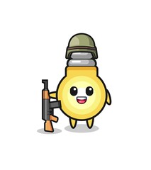 Obraz premium cute light bulb mascot as a soldier