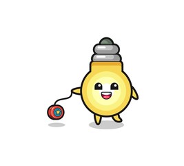 cartoon of cute light bulb playing a yoyo