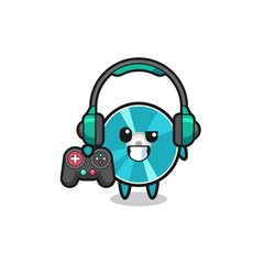 optical disc gamer mascot holding a game controller