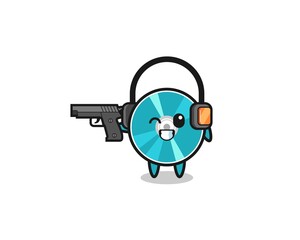 Naklejka premium illustration of optical disc cartoon doing shooting range