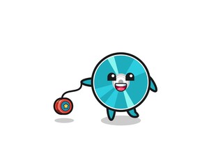 cartoon of cute optical disc playing a yoyo
