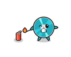 optical disc mascot illustration playing firecracker