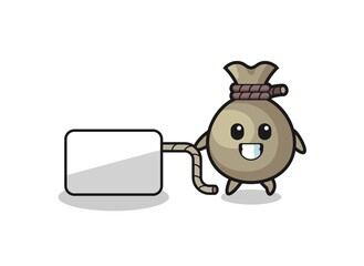 money sack cartoon is pulling a banner