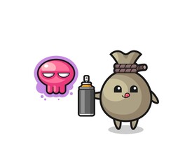 money sack cartoon make a graffiti with a spray paint
