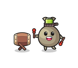 money sack muslim cartoon is beating the bedug