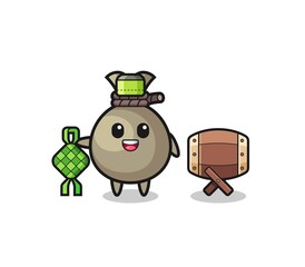 money sack muslim character are celebrating Eid Al Fitr