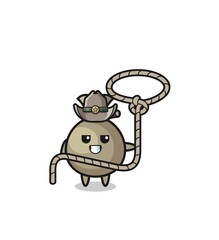the money sack cowboy with lasso rope