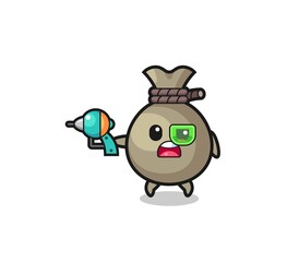 cute money sack holding a future gun