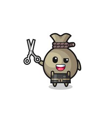 money sack character as barbershop mascot
