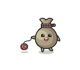 cartoon of cute money sack playing a yoyo