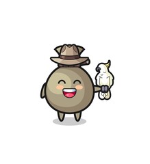 money sack zookeeper mascot with a parrot