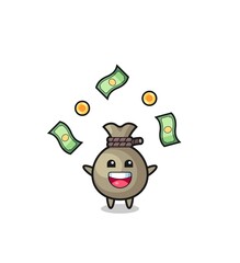 illustration of the money sack catching money falling from the sky