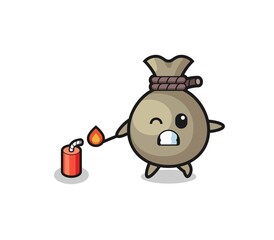 money sack mascot illustration playing firecracker