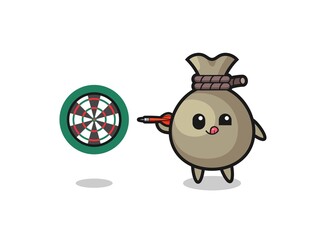 cute money sack is playing dart