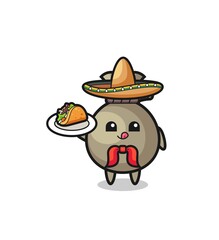 money sack Mexican chef mascot holding a taco