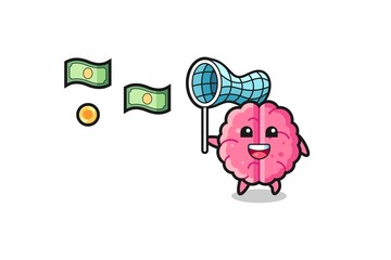 illustration of the brain catching flying money
