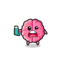 brain mascot having asthma while holding the inhaler