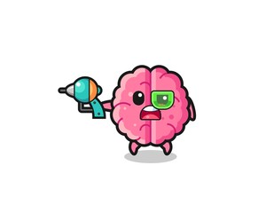 cute brain holding a future gun