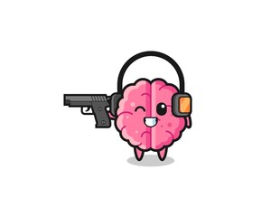 illustration of brain cartoon doing shooting range