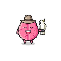 brain zookeeper mascot with a parrot