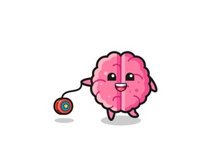 cartoon of cute brain playing a yoyo