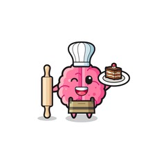brain as pastry chef mascot hold rolling pin