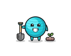 cute exercise ball cartoon is planting a tree seed