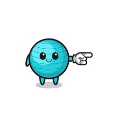 exercise ball mascot with pointing right gesture