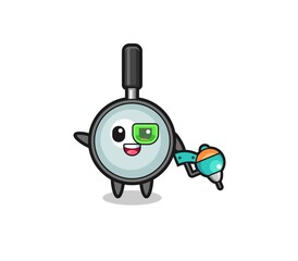 magnifying glass cartoon as future warrior mascot