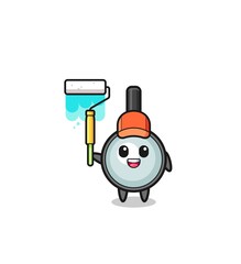 the magnifying glass painter mascot with a paint roller