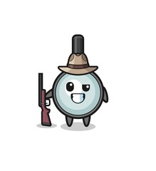 magnifying glass hunter mascot holding a gun