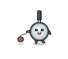 cartoon of cute magnifying glass playing a yoyo