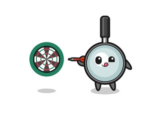 cute magnifying glass is playing dart