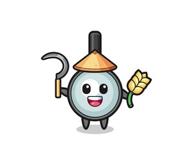 magnifying glass Asian farmer holding paddy