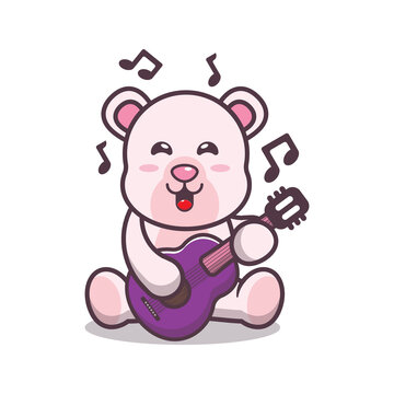 Cute polar bear playing guitar. Cute cartoon animal illustration.
