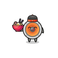 loudspeaker as Chinese chef mascot holding a noodle bowl