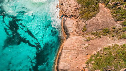 Vertical Drone shot of Rocky Surf Thistle Cove Cape Le Grand Western Australia