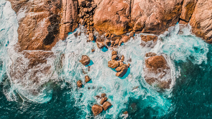 Vertical Drone shot of Rocky Surf Thistle Cove Cape Le Grand Western Australia