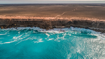 Drone shot of Eucla/Nullarbor National Park Great Australian Bight Coastline South Australia © Overflightstock