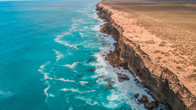Drone shot of Eucla/Nullarbor National Park Great Australian Bight Coastline South Australia