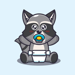 Cute baby raccoon. Cute cartoon animal illustration. © Artprodite