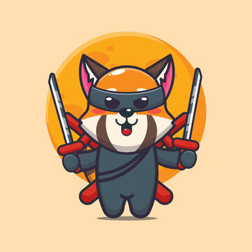 Cute red panda ninja. Cute cartoon animal illustration. Cute cartoon animal illustration.