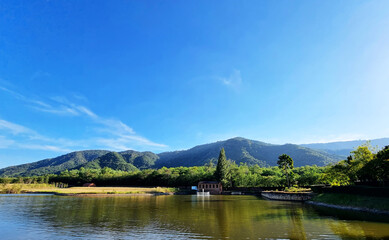 Fototapeta na wymiar Scenic view mountain and lake in Khao Yai, Nakhon Ratchasima province Thailand.