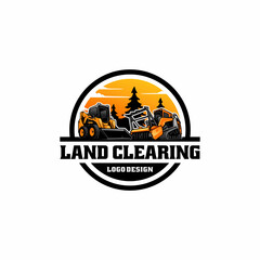 skid steer and mulching machine, land clearing equipment logo vector