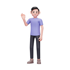 3D illustration of casual man give ok sign finger or well done gesture