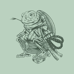samurai frog japan line art vector - obrazy, fototapety, plakaty