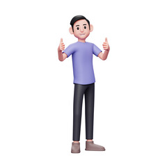 3D character illustration Cheerful casual man showing two thumbs up give appreciation with style